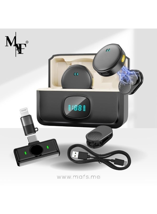 M.A&F's ميكروفون لافاليير لاسلكي لجهاز iPhone/Android، ميكروفونات لابيل مع موصل USB-C، ميكروفون صغير مع إلغاء الضوضاء بتردد 2.4GHz، مع علبة شحن، مدى 300 قدم للبث، الفلوق، تيك توك ويوتيوب - Image 2